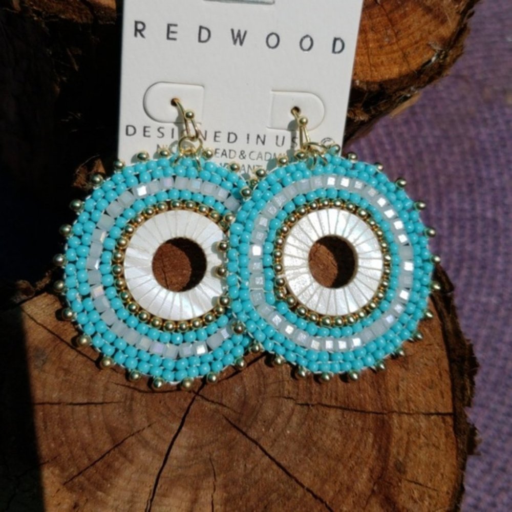 Blue Natural Seed Bead Earrings